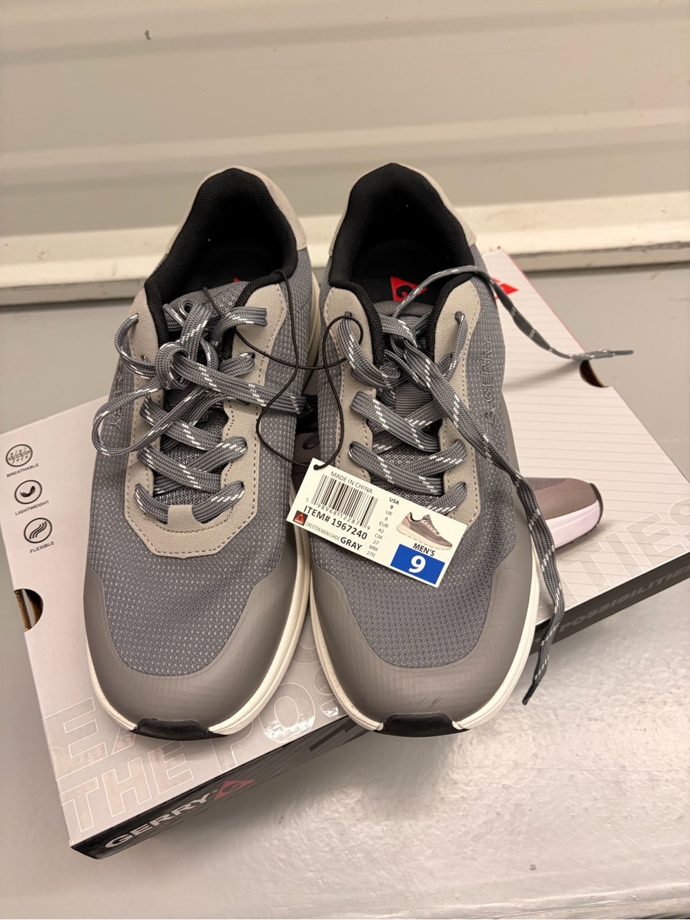 Gerry Men's Creston Lightweight Athletic Sneakers Gray NIB - Size 9